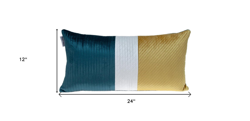 12" X 24" Sea Green Striped Velvet Throw Pillow - Homeroots - Flyclothing LLC