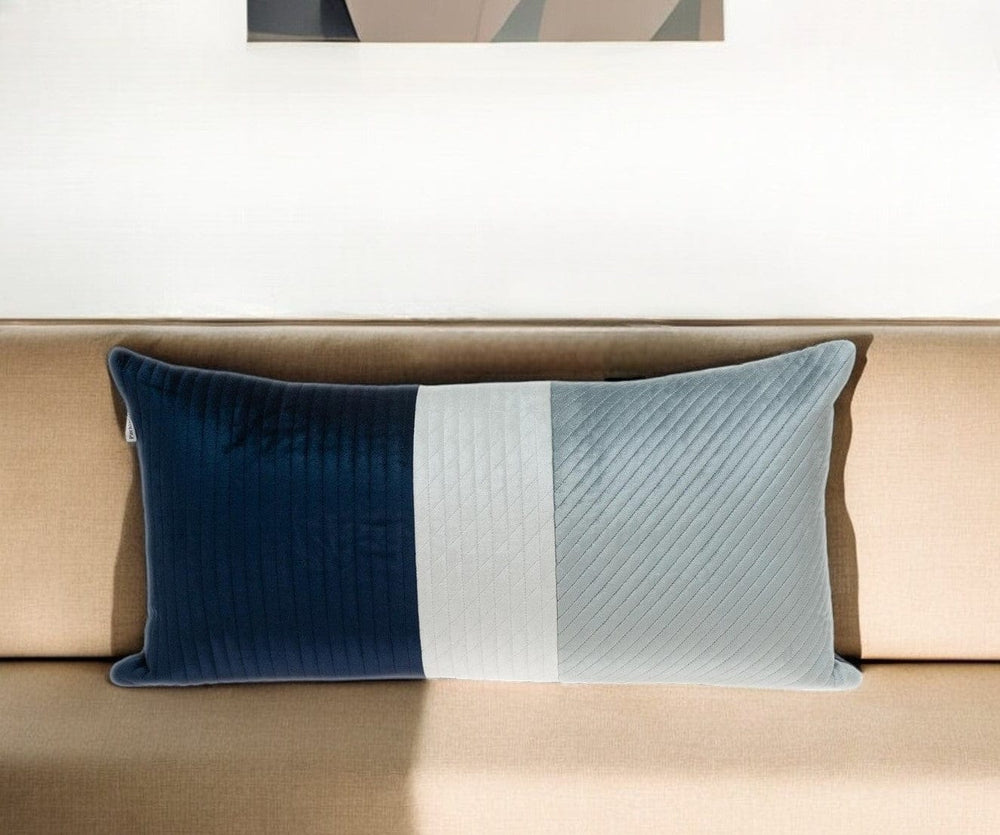 12" X 24" Navy Blue Striped Velvet Throw Pillow - Homeroots - Flyclothing LLC