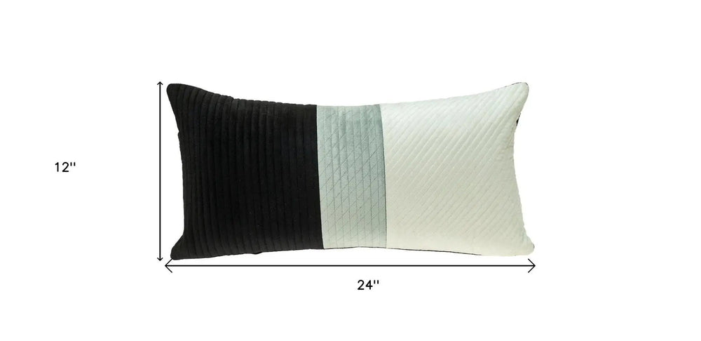 12" X 24" Black and White Striped Velvet Throw Pillow - Homeroots - Flyclothing LLC