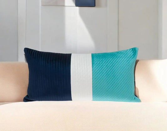 12" X 24" Navy Blue Striped Velvet Throw Pillow - Homeroots