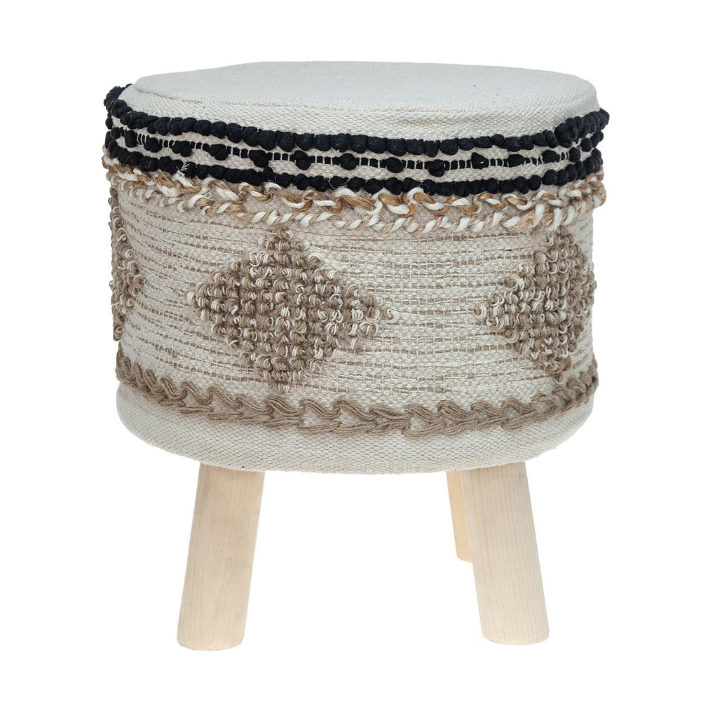 16" Beige Jute And Brown Round Abstract Ottoman - Homeroots