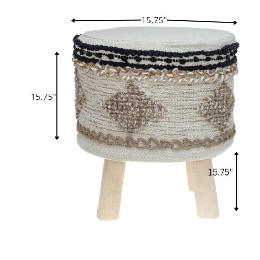 16" Beige Jute And Brown Round Abstract Ottoman - Homeroots