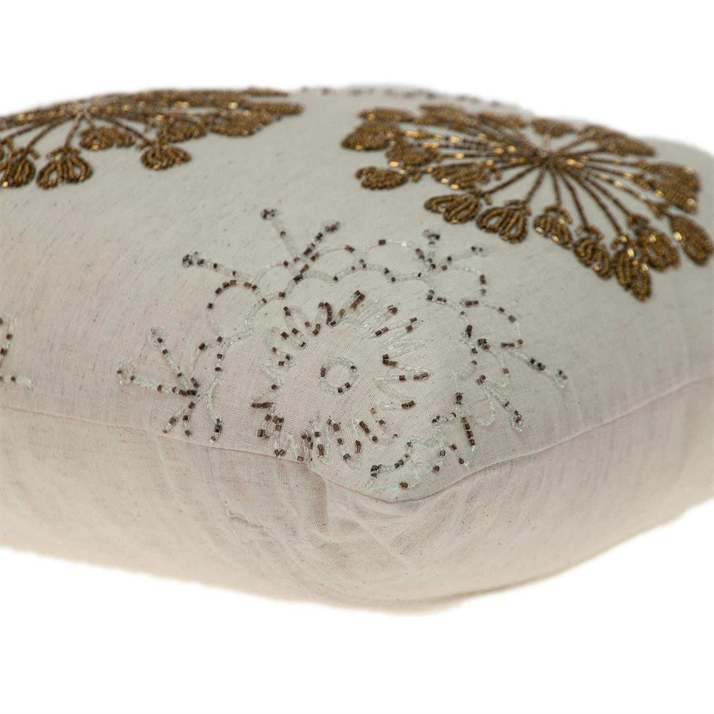 Natural and Golden Metallic Beaded Decorative Throw Pillow - Homeroots - Flyclothing LLC