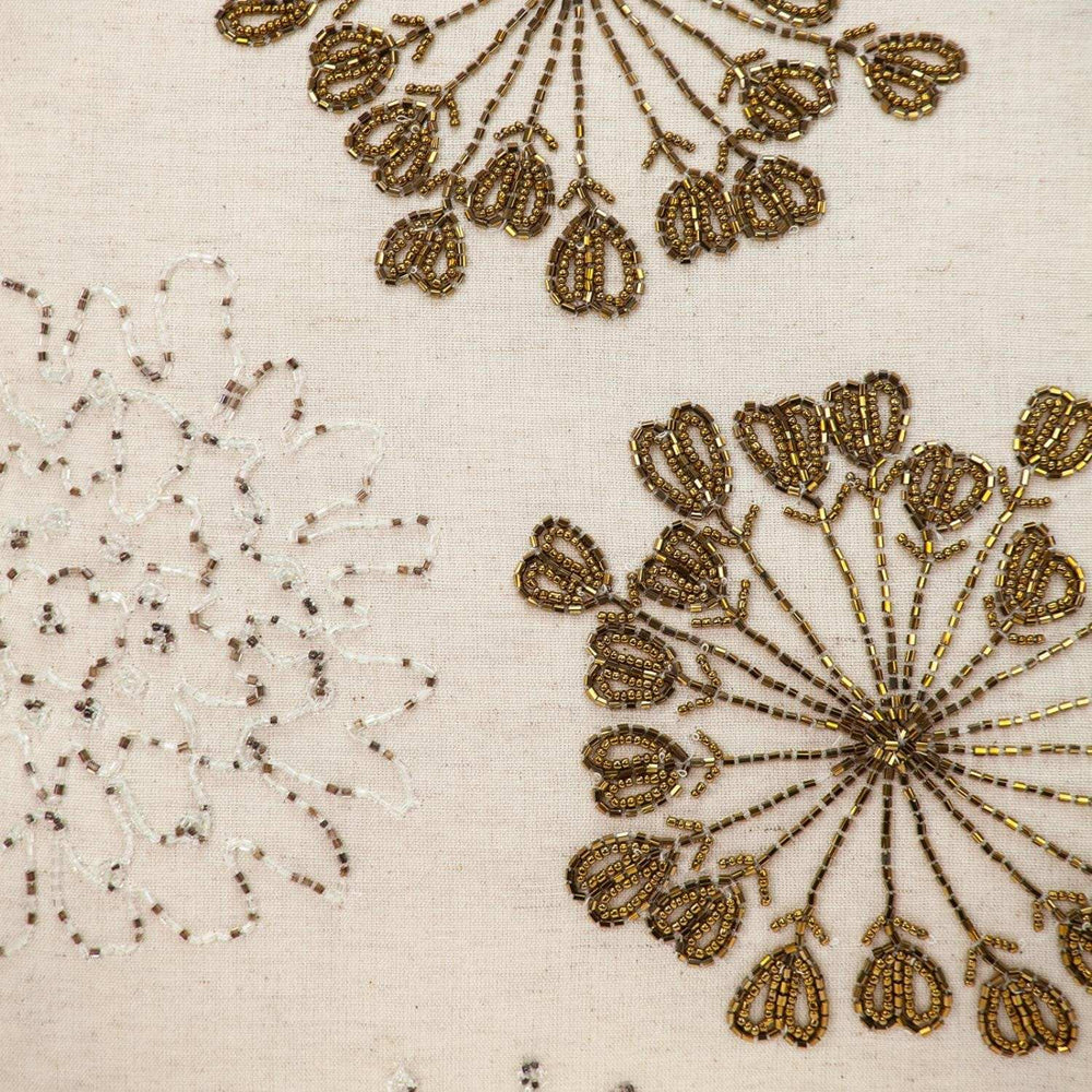 Natural and Golden Metallic Beaded Decorative Throw Pillow - Homeroots - Flyclothing LLC