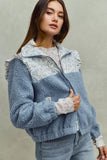 SO ME Faux Fur Sherpa Pull Jacket with Floral Contrast - Trendsi - Flyclothing LLC