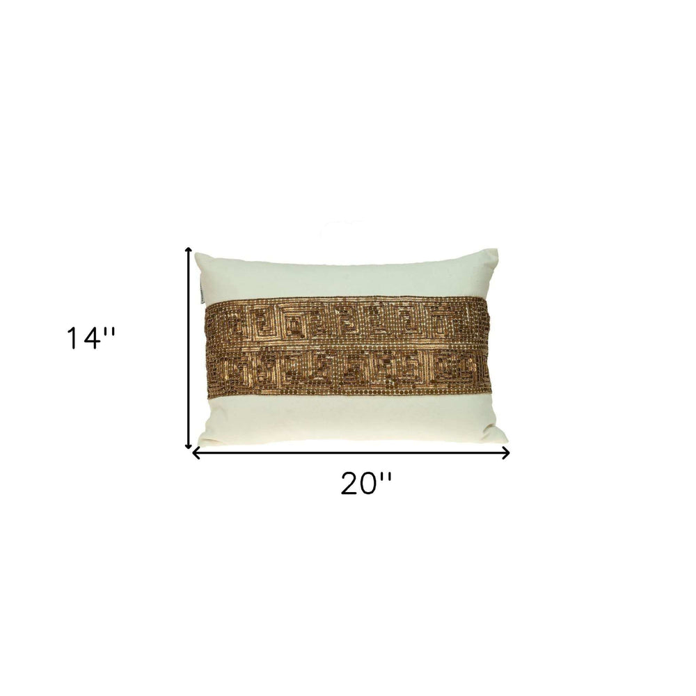 Glam Off White with Golden Sequins Lumbar Throw Pillow - Homeroots - Flyclothing LLC