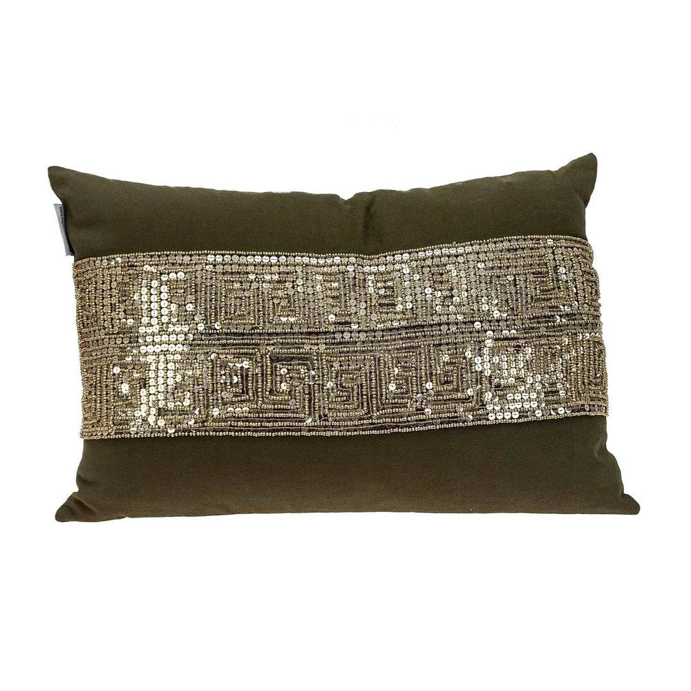 Glam Olive with Gold Sequins Lumbar Throw Pillow - Homeroots - Flyclothing LLC