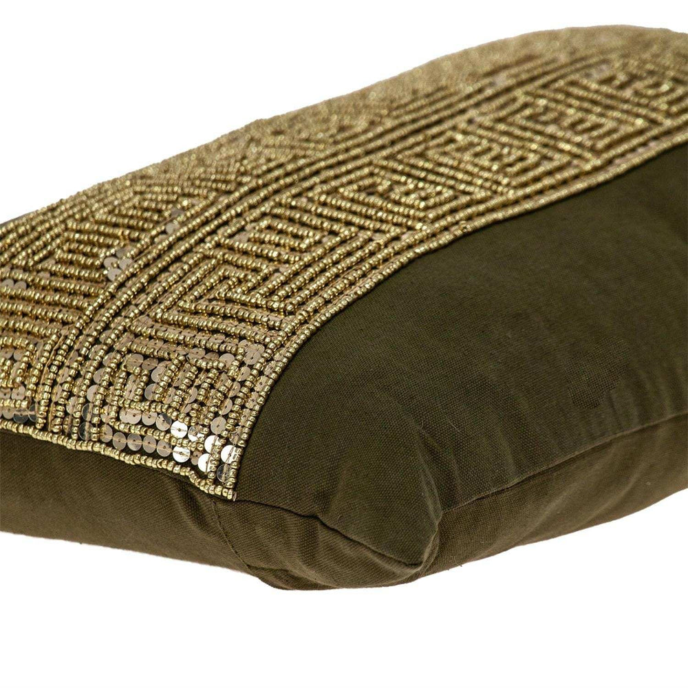 Glam Olive with Gold Sequins Lumbar Throw Pillow - Homeroots - Flyclothing LLC