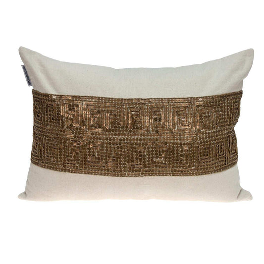 Glam Beige with Golden Sequins Lumbar Throw Pillow - Homeroots - Flyclothing LLC