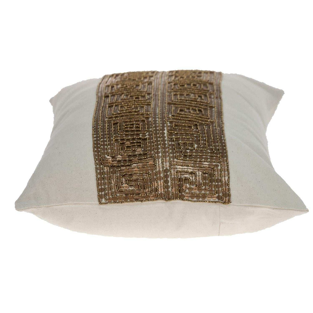 Glam Beige with Golden Sequins Lumbar Throw Pillow - Homeroots - Flyclothing LLC