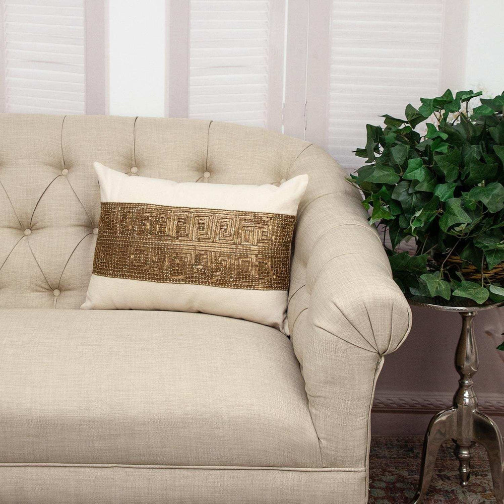 Glam Beige with Golden Sequins Lumbar Throw Pillow - Homeroots - Flyclothing LLC