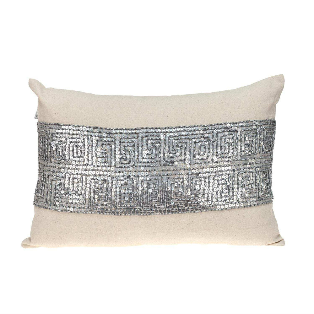 Glam Beige with Silver Sequins Lumbar Throw Pillow - Homeroots - Flyclothing LLC