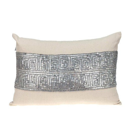 Glam Beige with Silver Sequins Lumbar Throw Pillow - Homeroots - Flyclothing LLC