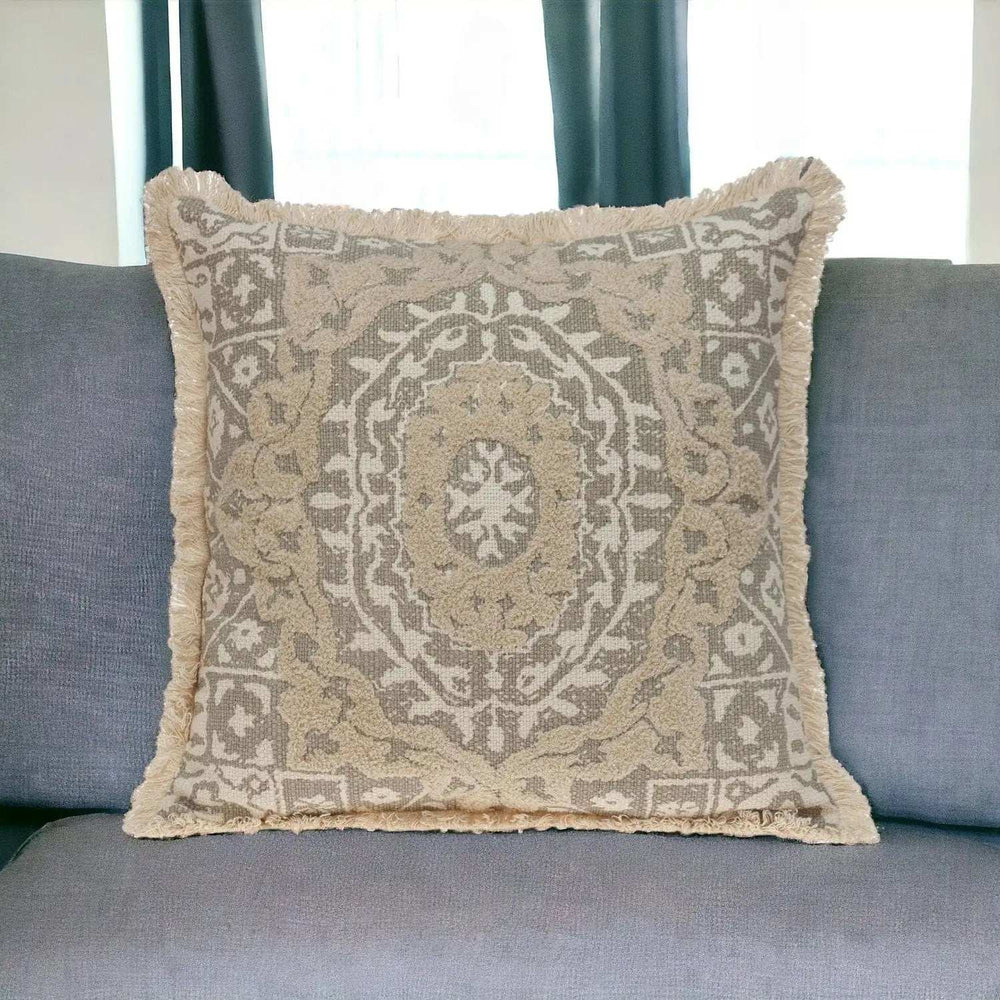 Boho Garland Beige and Khaki Decorative Accent Pillow - Homeroots - Flyclothing LLC