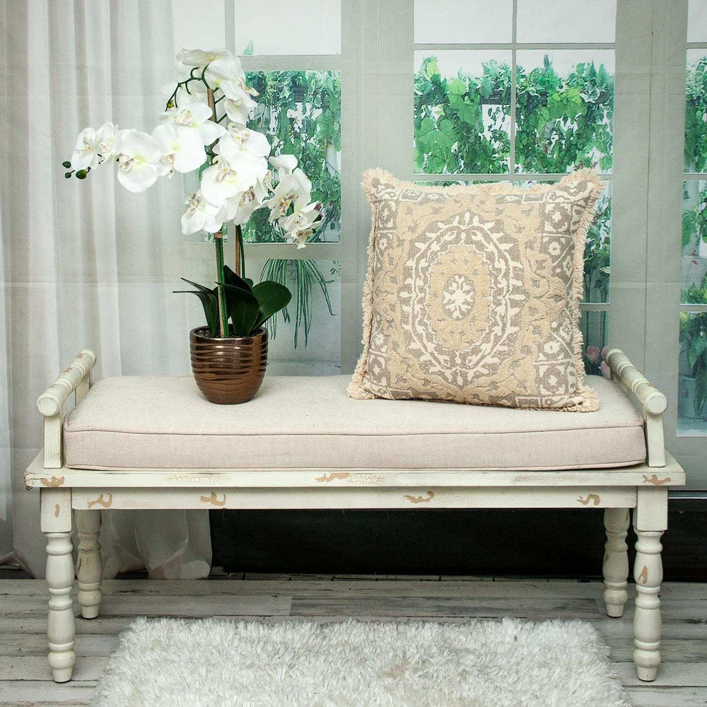 Boho Garland Beige and Khaki Decorative Accent Pillow - Homeroots - Flyclothing LLC