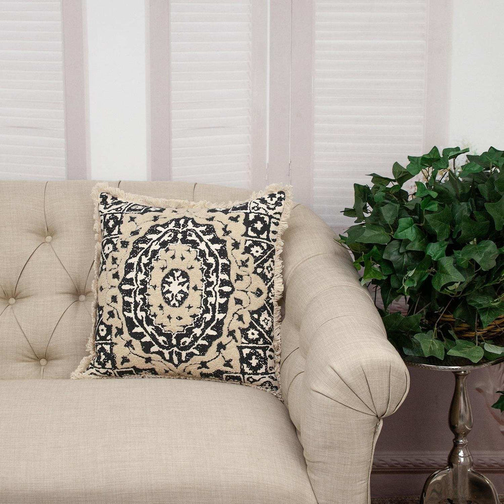 Boho Garland Beige and Black Decorative Accent Pillow - Homeroots - Flyclothing LLC
