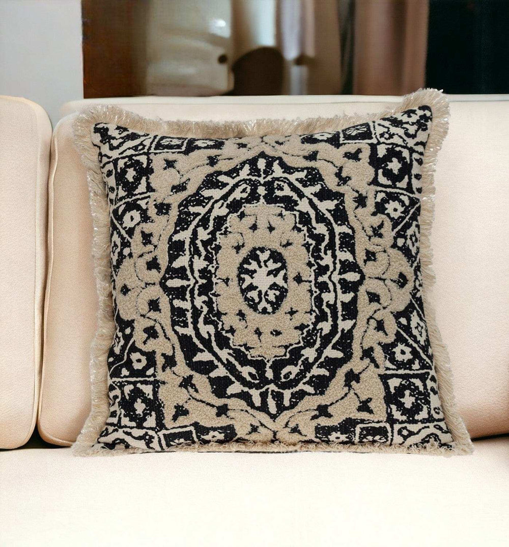 Boho Garland Beige and Black Decorative Accent Pillow - Homeroots - Flyclothing LLC