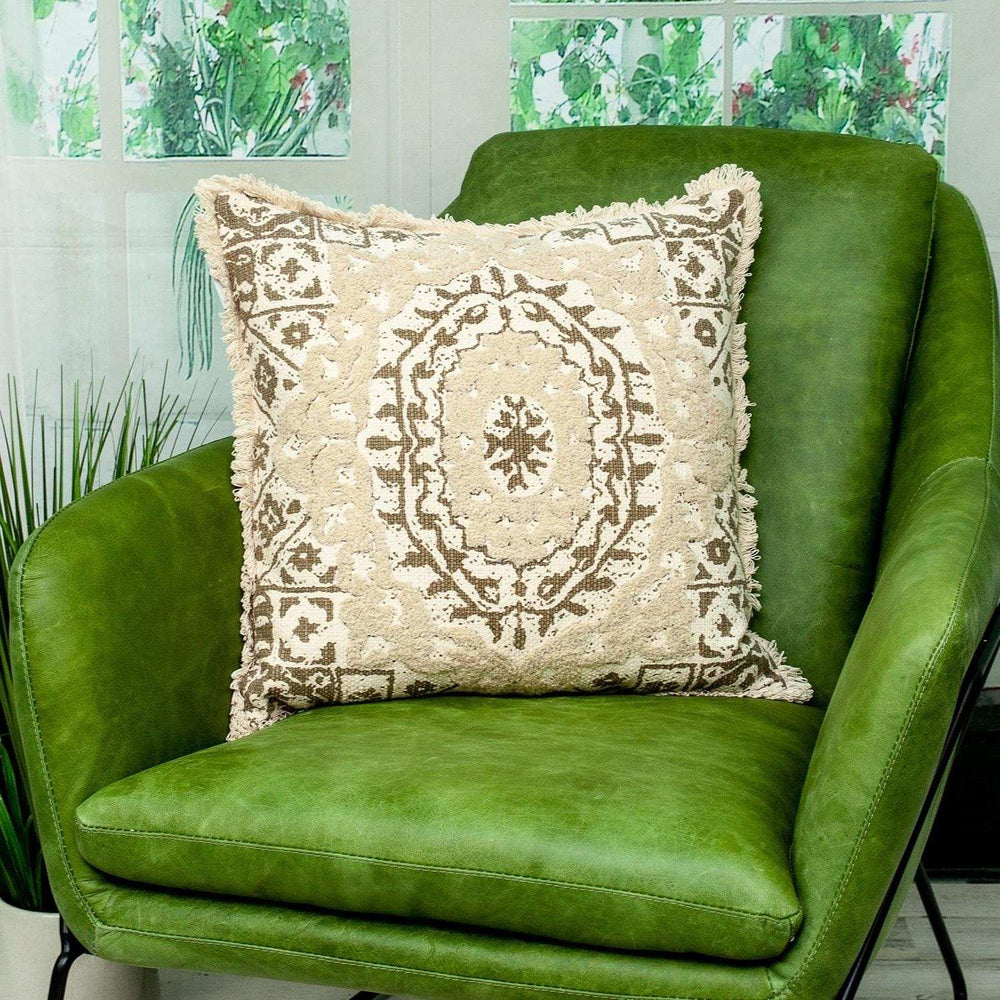 Boho Garland Beige and Brown Decorative Accent Pillow - Homeroots - Flyclothing LLC