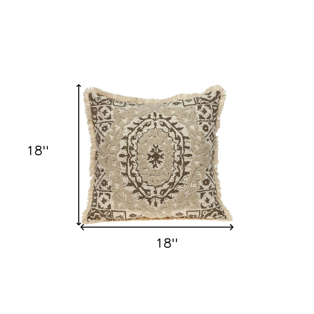 Boho Garland Beige and Brown Decorative Accent Pillow - Homeroots - Flyclothing LLC