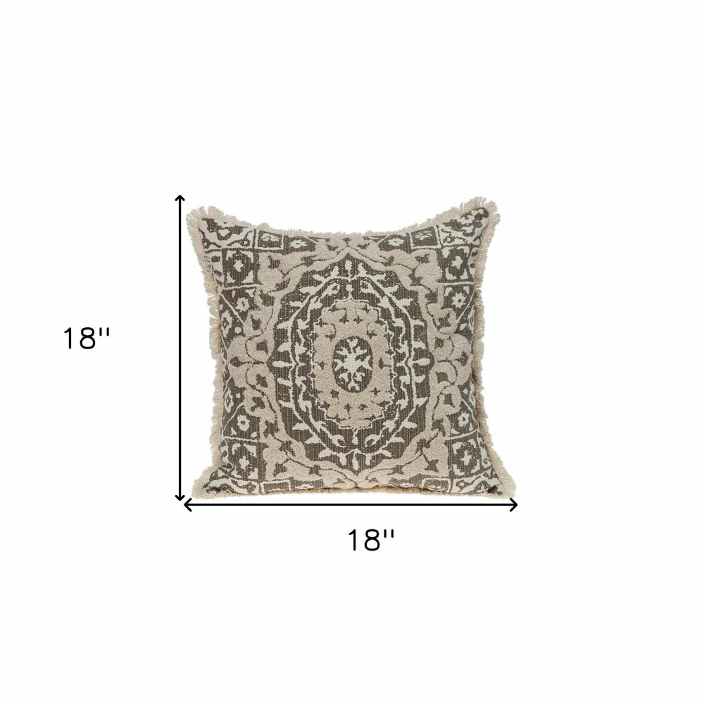 Boho Garland Beige and Dark Brown Decorative Accent Pillow - Homeroots - Flyclothing LLC