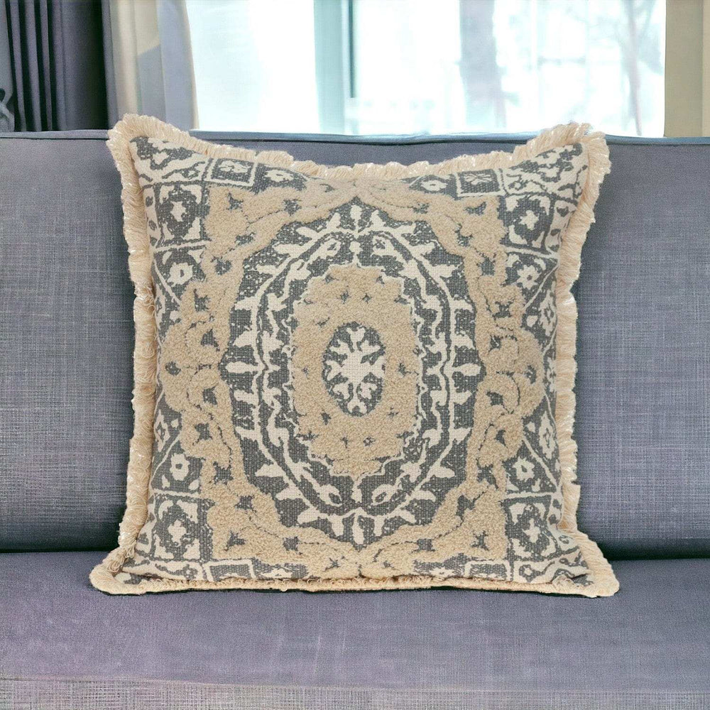 Boho Garland Beige and Gray Decorative Accent Pillow - Homeroots - Flyclothing LLC