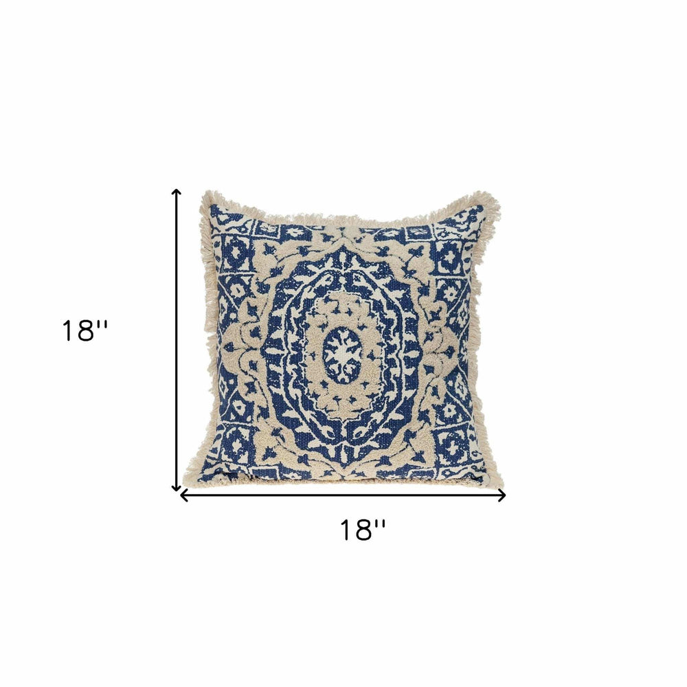 Boho Garland Beige and Navy Blue Decorative Accent Pillow - Homeroots - Flyclothing LLC