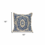 Boho Garland Beige and Navy Blue Decorative Accent Pillow - Homeroots - Flyclothing LLC