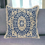 Boho Garland Beige and Navy Blue Decorative Accent Pillow - Homeroots - Flyclothing LLC