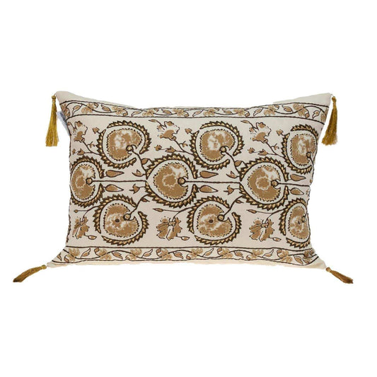 Gold and Bronze Embroidered Decorative Lumbar Pillow - Homeroots - Flyclothing LLC