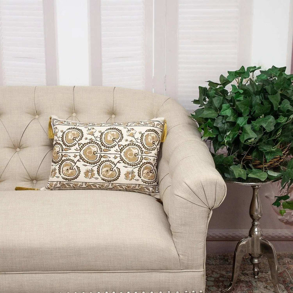 Gold and Bronze Embroidered Decorative Lumbar Pillow - Homeroots - Flyclothing LLC