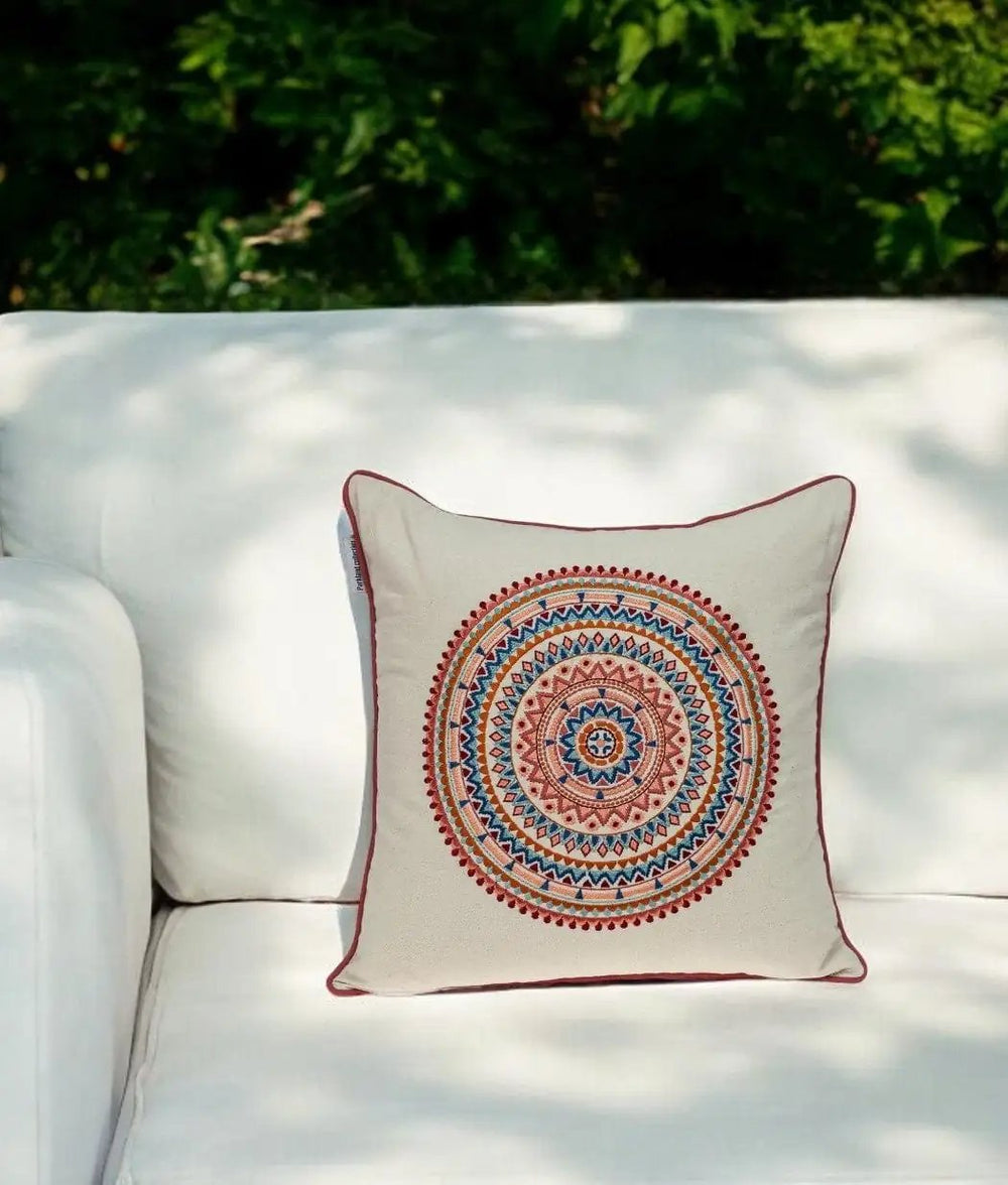 18" X 18" Beige and Blue Abstract Indoor Outdoor Throw Pillow - Homeroots