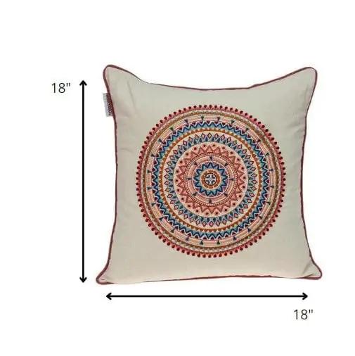 18" X 18" Beige and Blue Abstract Indoor Outdoor Throw Pillow - Homeroots