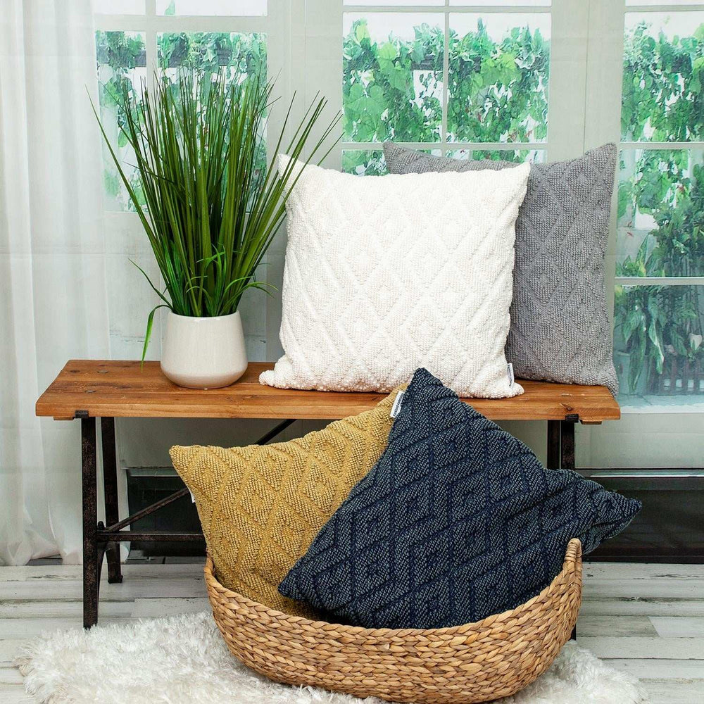 Jacquard Diamond Pattern Decorative Navy Throw Pillow - Homeroots - Flyclothing LLC