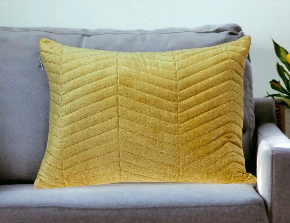 Yellow Quilted Velvet Zig Zag Decorative Lumbar Pillow - Homeroots - Flyclothing LLC