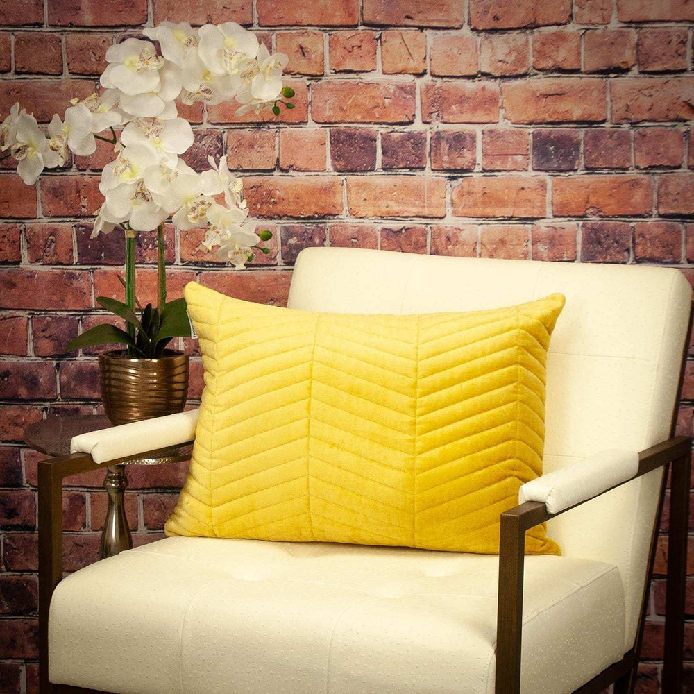 Yellow Quilted Velvet Zig Zag Decorative Lumbar Pillow - Homeroots - Flyclothing LLC