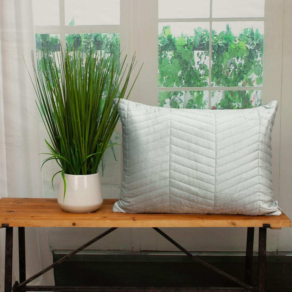 Gray Quilted Velvet Zig Zag Decorative Lumbar Pillow - Homeroots - Flyclothing LLC