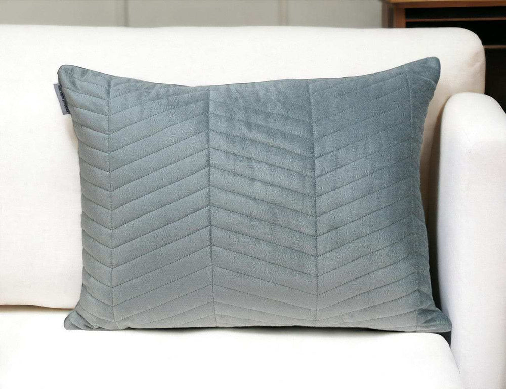 Gray Quilted Velvet Zig Zag Decorative Lumbar Pillow - Homeroots - Flyclothing LLC