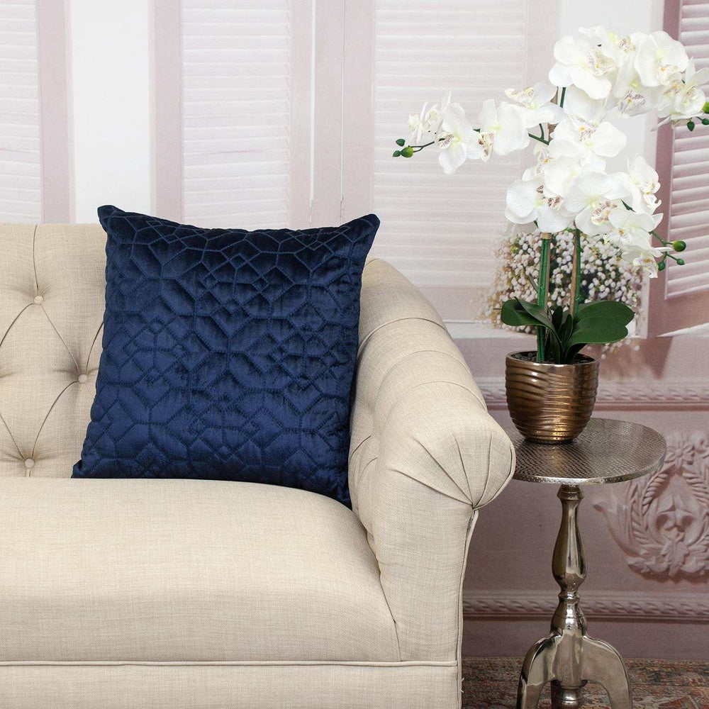 Navy Quilted Velvet Geo Decorative Throw Pillow - Homeroots - Flyclothing LLC