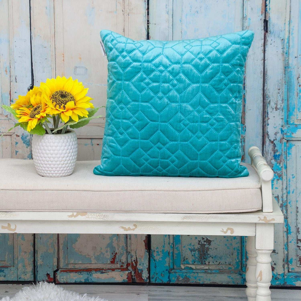 Aqua Quilted Velvet Geo Decorative Throw Pillow - Homeroots - Flyclothing LLC