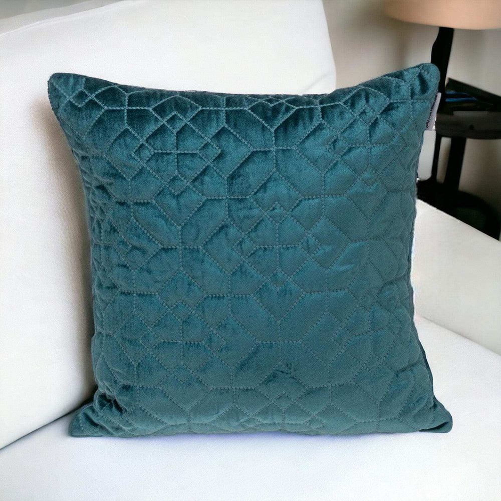 Teal Quilted Velvet Geo Decorative Throw Pillow - Homeroots - Flyclothing LLC