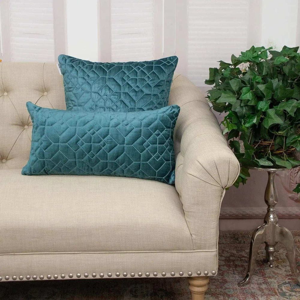 Teal Quilted Velvet Geo Decorative Throw Pillow - Homeroots - Flyclothing LLC