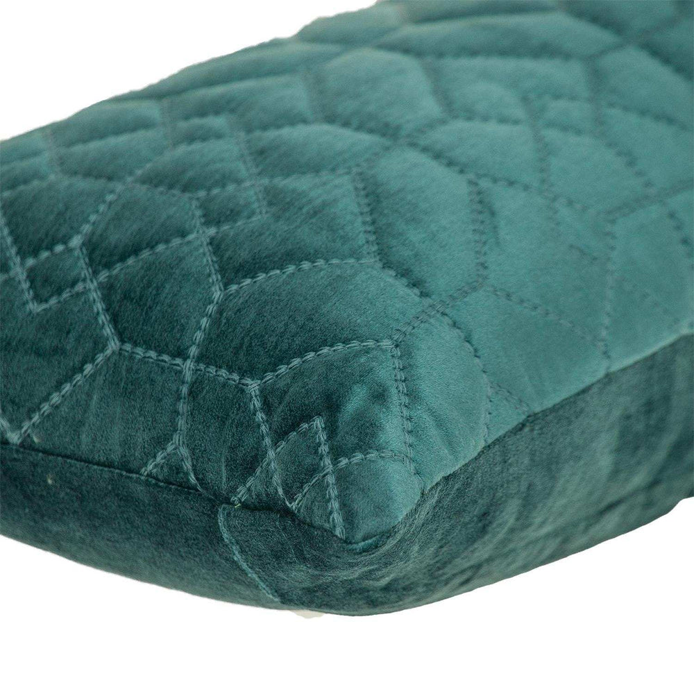 Teal Quilted Velvet Geo Lumbar Decorative Pillow - Homeroots - Flyclothing LLC