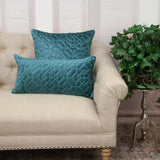 Teal Quilted Velvet Geo Lumbar Decorative Pillow - Homeroots - Flyclothing LLC
