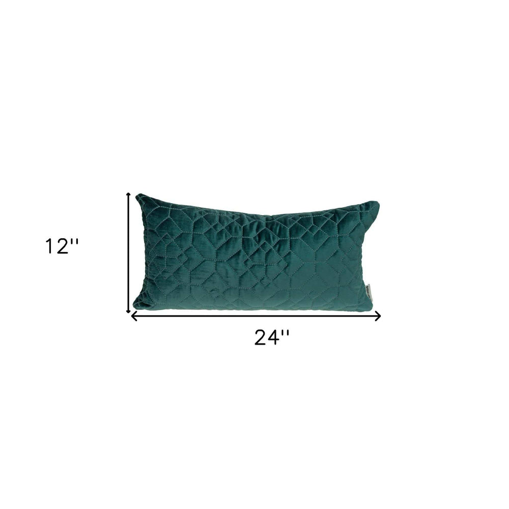 Teal Quilted Velvet Geo Lumbar Decorative Pillow - Homeroots - Flyclothing LLC