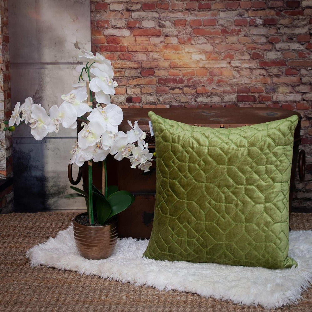 Olive Quilted Velvet Geo Decorative Throw Pillow - Homeroots - Flyclothing LLC