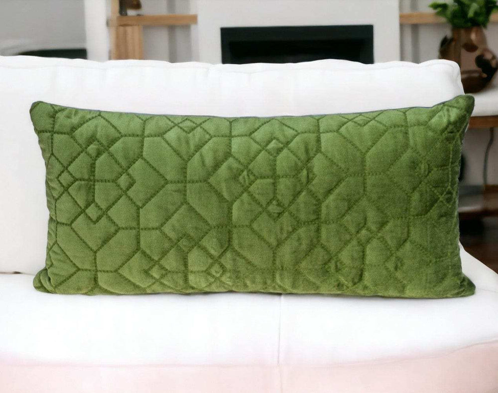 Olive Quilted Velvet Geo Lumbar Decorative Pillow - Homeroots - Flyclothing LLC