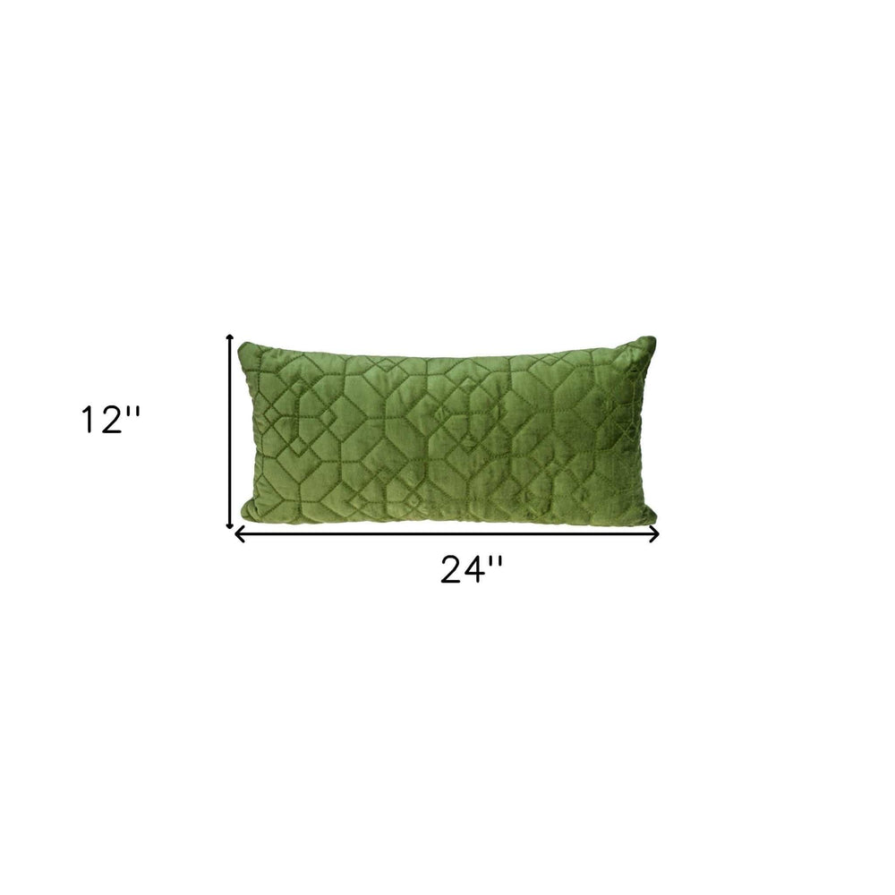 Olive Quilted Velvet Geo Lumbar Decorative Pillow - Homeroots - Flyclothing LLC