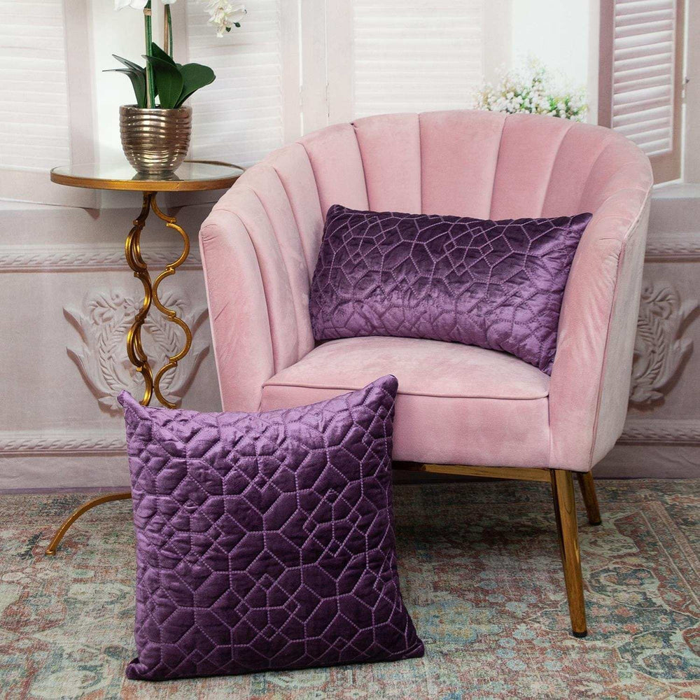 Purple Quilted Velvet Geo Decorative Throw Pillow - Homeroots - Flyclothing LLC
