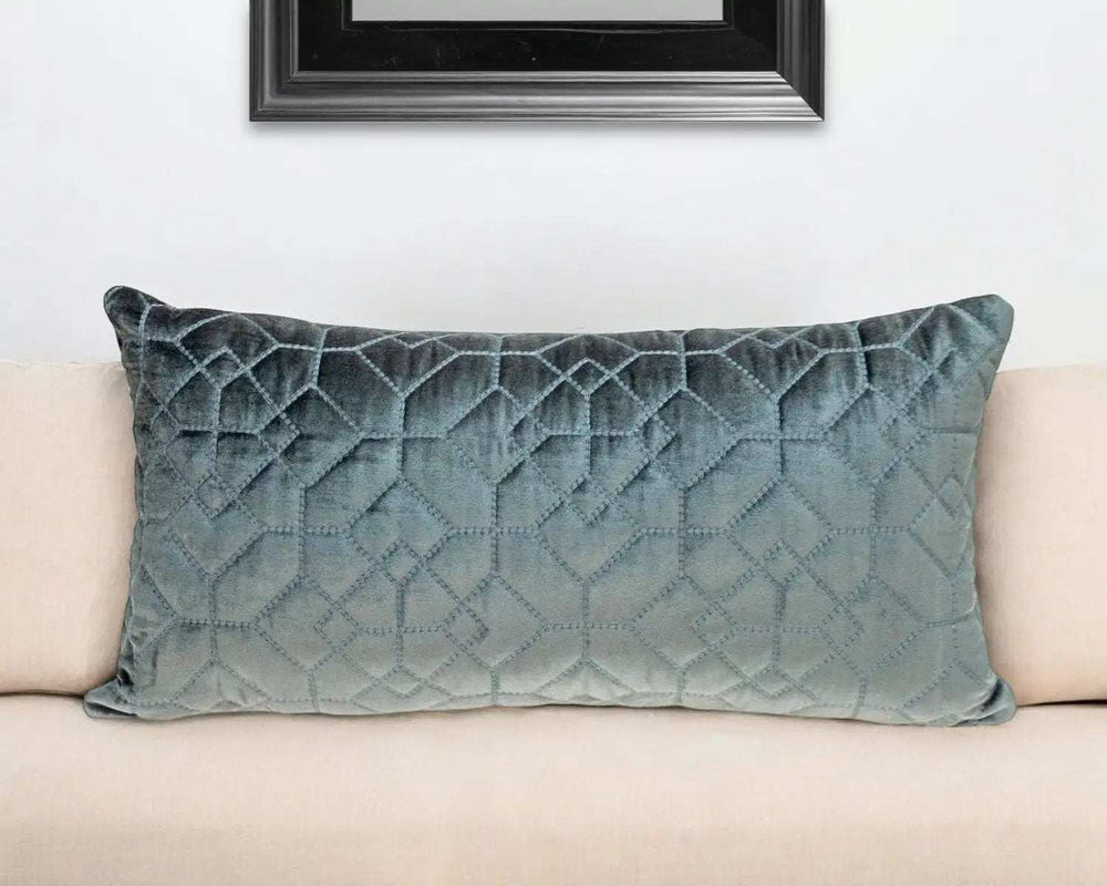 Charcoal Quilted Velvet Geo Lumbar Decorative Pillow - Homeroots - Flyclothing LLC