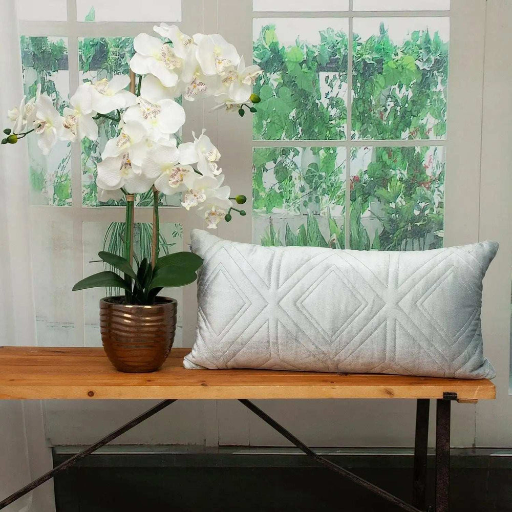 Gray Quilted Diamonds Velvet Solid Color Lumbar Pillow - Homeroots - Flyclothing LLC